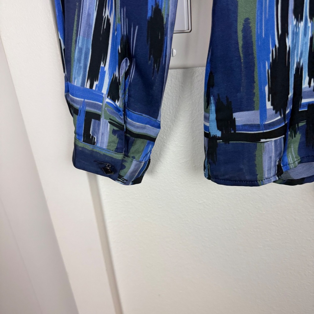 Just Cavalli Blue Black Patterned Button Down Blo… - image 9